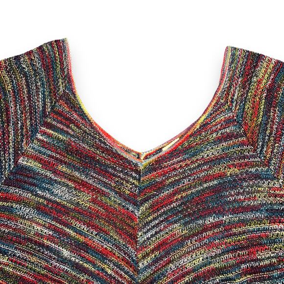 Womens Colorful Knit Sweater Pullover V Neck Lightweight Asymmetrical - Picture 2 of 6